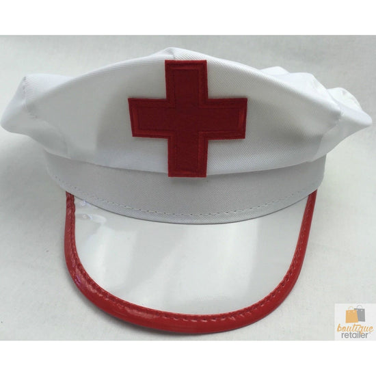 NURSE HAT Doctor Fancy Halloween Party Costume Accessory Cap - White/Red