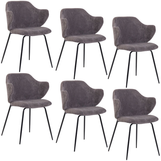 Set of 2 Dining Chairs with Corduroy Cord Fabric in Dark Grey Lincoln