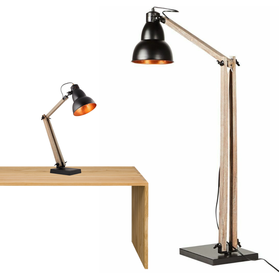 2x Lamps - Faroe Scandi Floor + Table Desk Light Modern Natural Wooden Retro