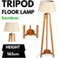 155cm Large Bamboo Wooden Tripod Floor Lamp w Beige Linen Light Shade