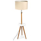 165cm Large Extendable Bamboo Tripod Floor Lamp Linen Shade Shelving