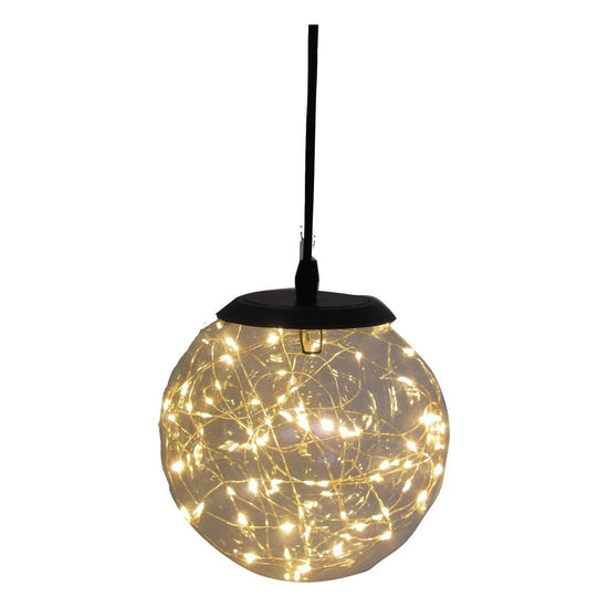 Glass LED Lighting Pendant Light w/ Timer Hanging Lantern Lamp - Round