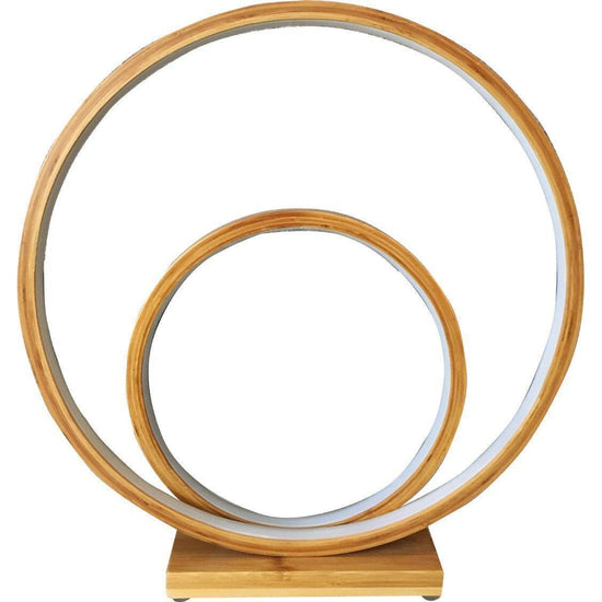 Natural Double Circle Bamboo LED Table Lamp Modern Scandi Minimal