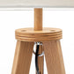 Natural Wooden Tripod Floor Lamp w/ Round Wood Shelf + Off White Linen Shade