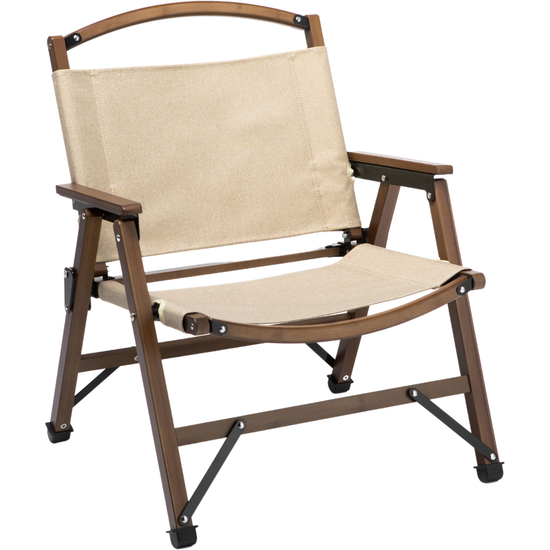 Bamboo Canvas Foldable Outdoor Camping Chair Wooden Travel Picnic Park - Khaki/Beige