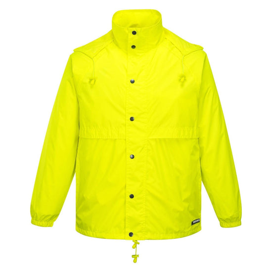 HUSKI STRATUS RAIN JACKET Waterproof Workwear Concealed Hood Windproof Packable - Yellow Fluro - 3XL