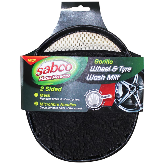 Sabco High Power Gorilla Wheel & Tyre Wash Mitt 2 Sided Mesh & Microfibre Sponge