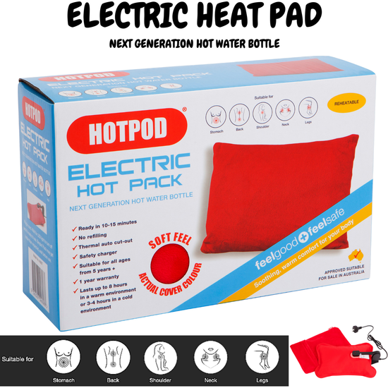 HOTPOD Electric Hot Pack Water Bottle Reheat-able Pillow Pad Sleep Aid - Safety Approved