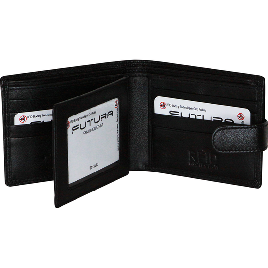 Futura Mens RFID Leather Fold Over Wallet - Black