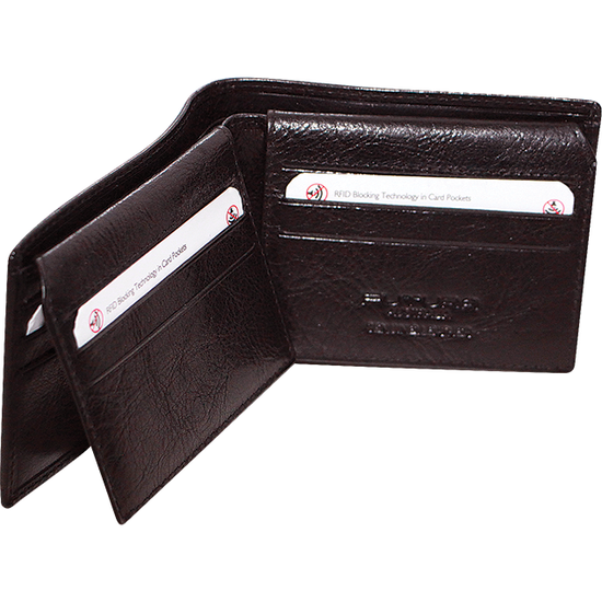 FIB Mens RFID Leather Fold Over Wallet - Brown