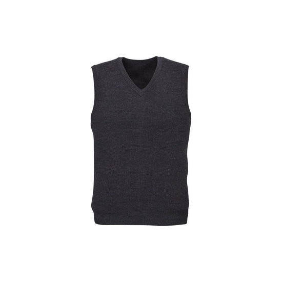 Mens Wool Blend V Neck Vest Sleeveless Double Knit  - Charcoal - X-Small