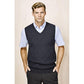 Mens Wool Blend V Neck Vest Sleeveless Double Knit  - Charcoal - X-Small