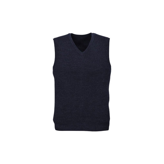 Mens Wool Blend V Neck Vest Sleeveless Double Knit  - Navy - X-Small