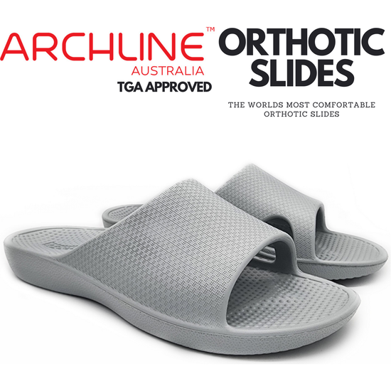 Archline Rebound Orthotic Slides Flip Flop Thongs Slip On Arch Support - Stone Grey - Euro 37