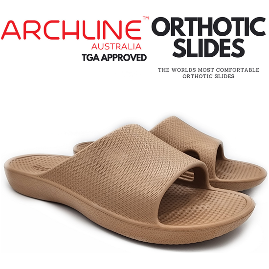 Archline Rebound Orthotic Slides Flip Flop Thongs Slip On Arch Support - Putty - Euro 36