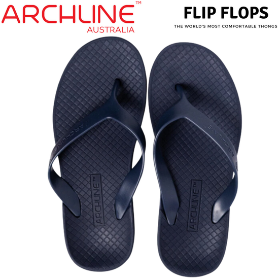 ARCHLINE Flip Flops Orthotic Thongs Arch Support Shoes Footwear - Navy - EUR 36