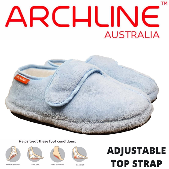 ARCHLINE Orthotic Plus Slippers Closed Scuffs Pain Relief Moccasins - Baby Blue - EU 43