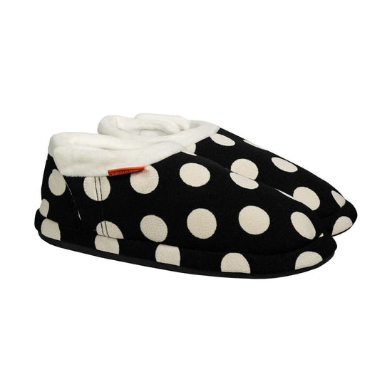 ARCHLINE Orthotic Slippers CLOSED Arch Scuffs Pain Moccasins Relief - Black/White Polka Dots - EUR 39 (Womens 8 US)