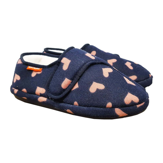 ARCHLINE Orthotic Plus Slippers Closed Scuffs Pain Relief Moccasins - Navy Hearts - EU 35