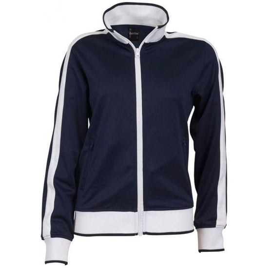 Identitee Ladies Track Top Jacket Tracksuit Warm Winter Full Zip Varsity Jumper - Navy/White - L (14-16)