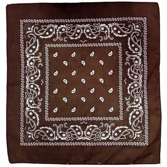 BANDANA Paisley 100% COTTON Head Wrap Durag Bandanna Summer Biker Scarf Mask - Brown