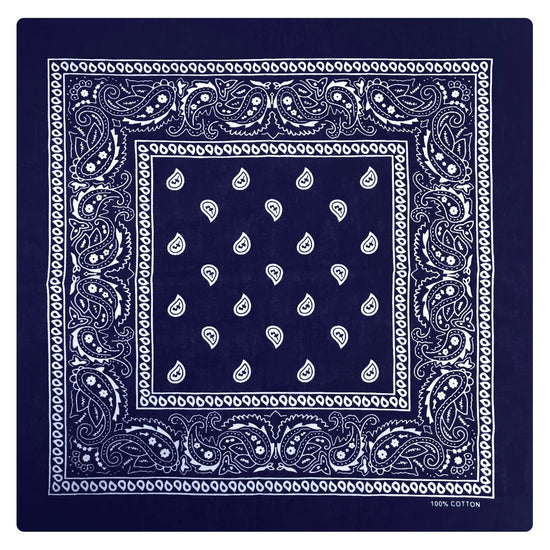 BANDANA Paisley 100% COTTON Head Wrap Durag Bandanna Summer Biker Scarf Mask - Navy Blue