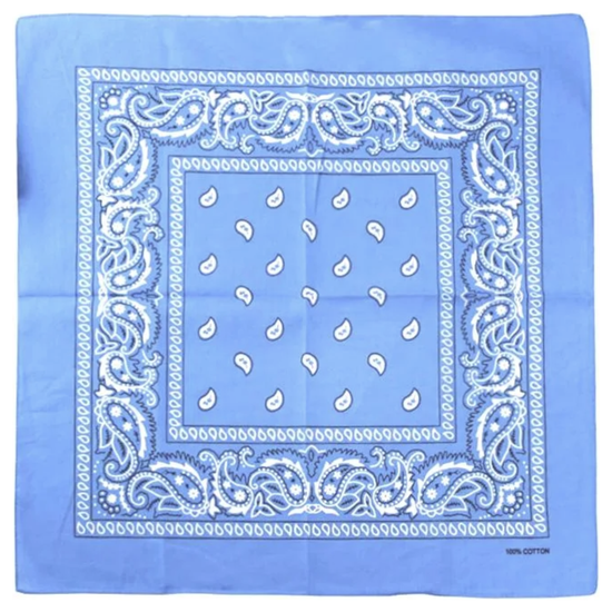 BANDANA Paisley 100% COTTON Head Wrap Durag Bandanna Summer Biker Scarf Mask - Sky Blue