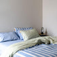 100% Cotton Duvet Quilt Cover Set w/ 2 Pillow Cases in Reversible Blue/Green/White Stripe - Super King
