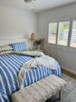 100% Cotton Duvet Quilt Cover Set w/ 2 Pillow Cases in Reversible Blue/Green/White Stripe - Super King