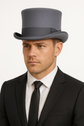 5.5"" Premium Australian Wool Felt Top Hat w/ Satin Lining Mad Hatter Magician Tuxedo in Grey - 60cm