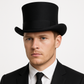 5.5"" Premium Australian Wool Felt Top Hat w/ Satin Lining Mad Hatter Magician Tuxedo in Black - 61cm