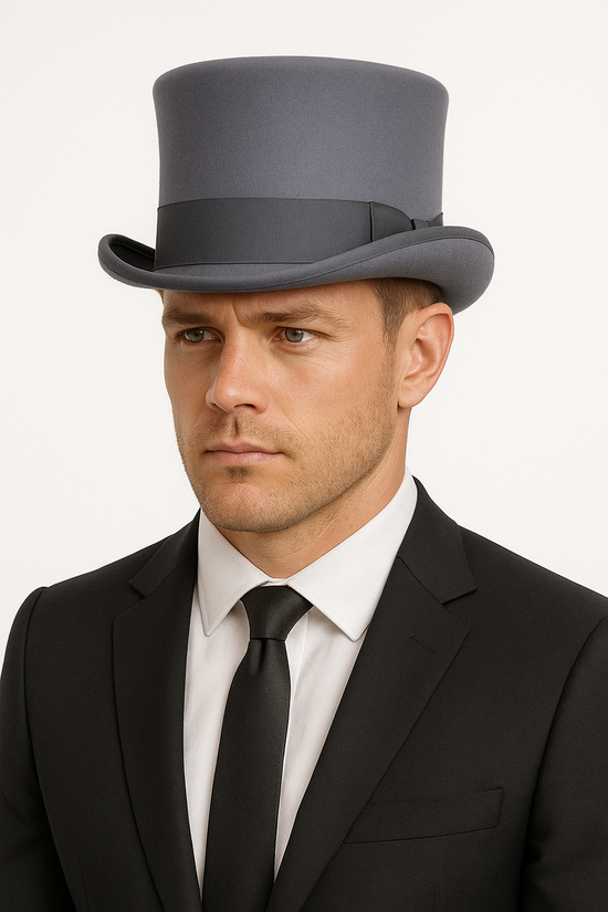 5.5"" Premium Australian Wool Felt Top Hat w/ Satin Lining Mad Hatter Magician Tuxedo in Grey - 61cm