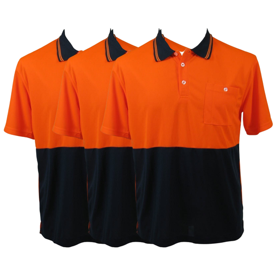 3x HI VIS Polo Shirt Top Tee Safety Workwear Short Sleeve Breathable Mesh BULK - Orange/Navy - 3XL (24)