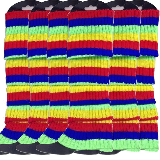 6x Womens Leg Warmers Disco Winter Knit Dance Party Crochet Legging Socks Costume - Rainbow