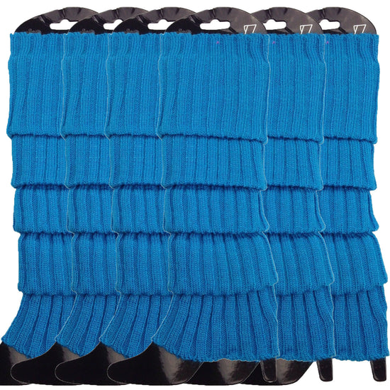 6x Womens Leg Warmers Disco Winter Knit Dance Party Crochet Legging Socks Costume - Topaz Blue