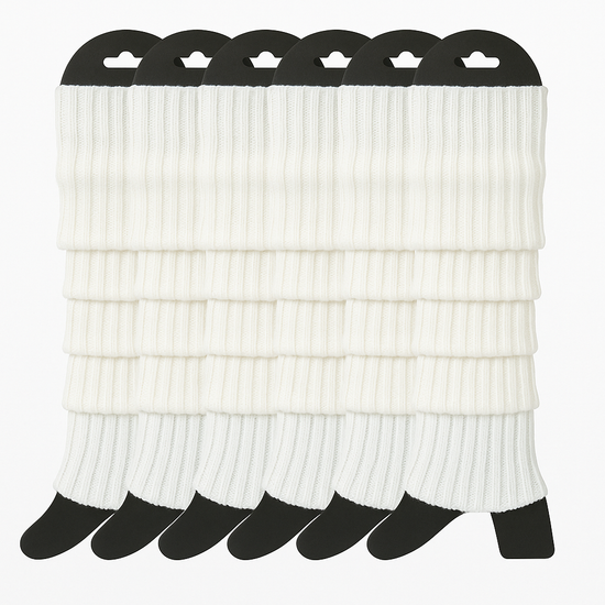 6x Womens Leg Warmers Disco Winter Knit Dance Party Crochet Legging Socks Costume - White