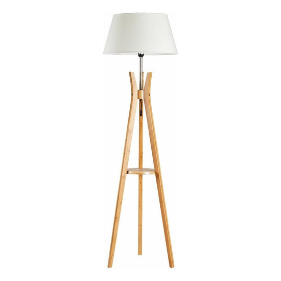 LARGE BAMBOO TRIPOD FLOOR LAMP Linen Shade Modern Light Vintage Wooden Scandi