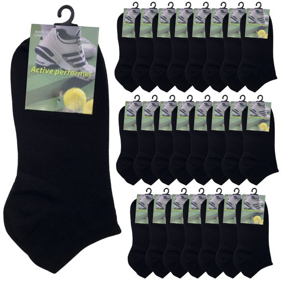24x COTTON ANKLE SOCKS Sport Low Cut Mens Womens Running  BULK Anklet - Black - 6-11