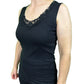 Ladies Sleeveless Singlet Top Womens Summer Basic Tank Shirt Lace Motif Front - Black - 12-14