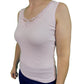 Ladies Sleeveless Singlet Top Womens Summer Basic Tank Shirt Lace Motif Front - Pink - 12-14