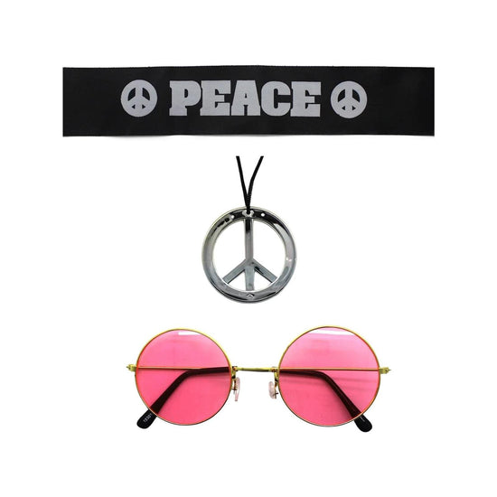 Hippie Kit Set Headband Glasses Pendant Peace Sign Necklace 60s 70s Costume