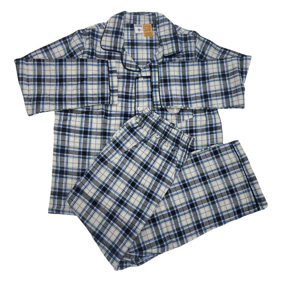 KIDS FLANNELETTE PYJAMAS PJs Boys Girls Flannel Pajamas Pyjama Winter Set PJ - Black/Blue/White Check - 8