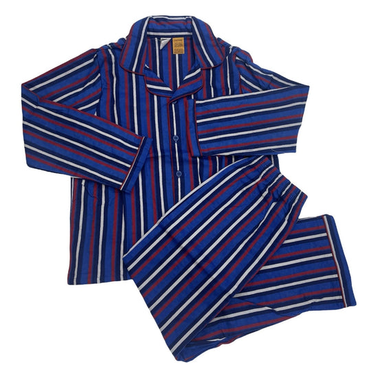 KIDS FLANNELETTE PYJAMAS PJs Boys Girls Flannel Pajamas Pyjama Winter Set PJ - Blue/Navy/White/Red Stripe - 8