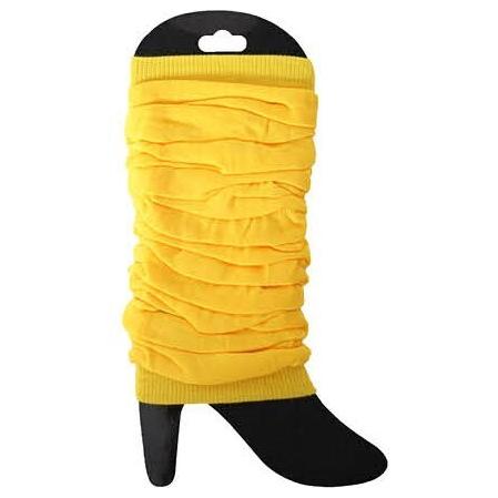 LEG WARMERS Knitted Womens Neon Party Knit Ankle Fluro Dance Costume 80s Pair - Yellow