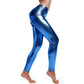 Metallic Leggings Stretchy Pants Neon Fluro Shiny Glossy Dress Up Dance Party - Blue