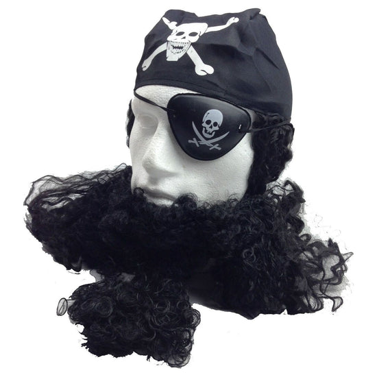 PIRATE WIG Costume Fancy Dress Caribbean with Bandana & Beard Party Eye Patch