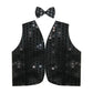 Mens SEQUIN VEST Dance Costume Party Coat Disco Accessory Sparkle Waistcoat - Black