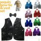 Mens SEQUIN VEST Dance Costume Party Coat Disco Accessory Sparkle Waistcoat - Black