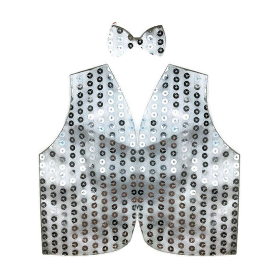 Mens SEQUIN VEST Dance Costume Party Coat Disco Accessory Sparkle Waistcoat - Silver