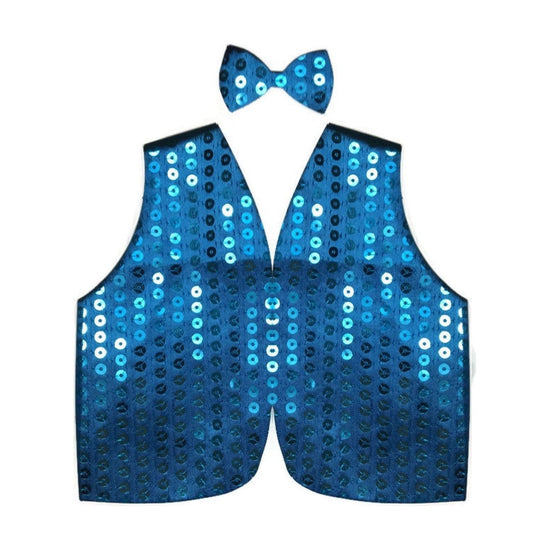 Mens SEQUIN VEST Dance Costume Party Coat Disco Accessory Sparkle Waistcoat - Sky Blue